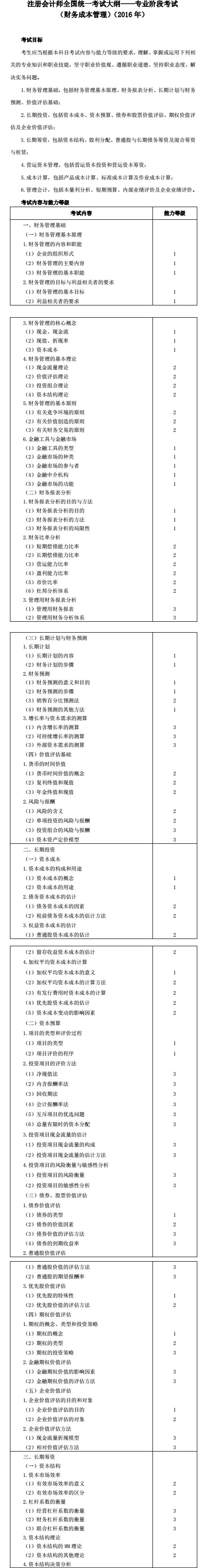 注册会计师考试大纲